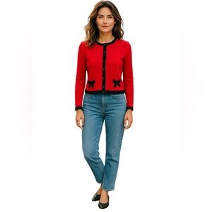 Coldwater Creek Red and Black bows Women's Sweater